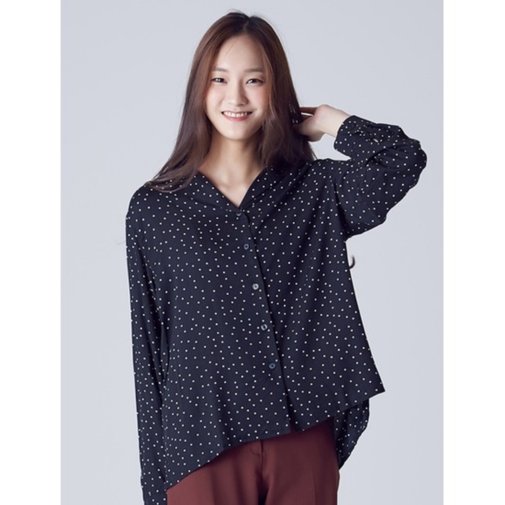 Black Dot Long Sleeve Rayon Blouse
